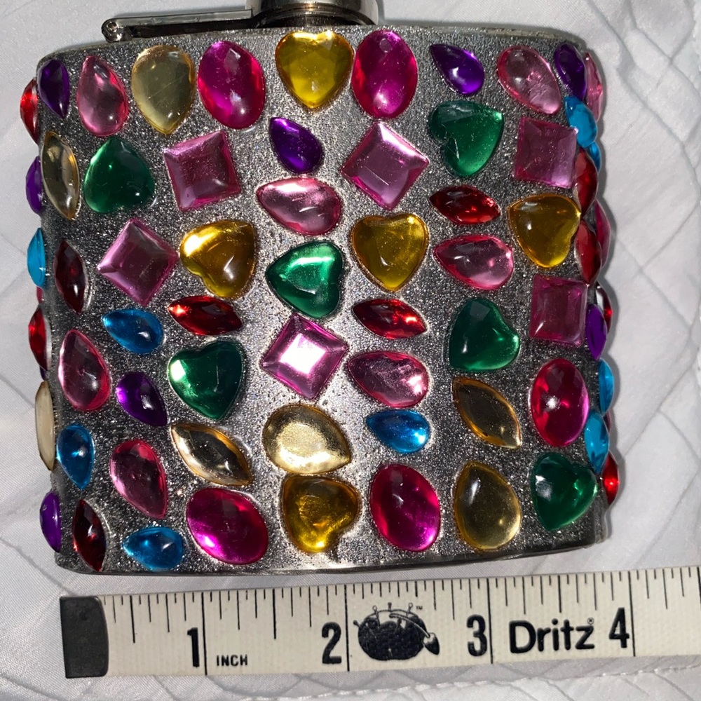 Flask Pocket Flask Liquor Stainless Steel Screw Cap Beaded Multi color Hearts - Picture 6 of 11